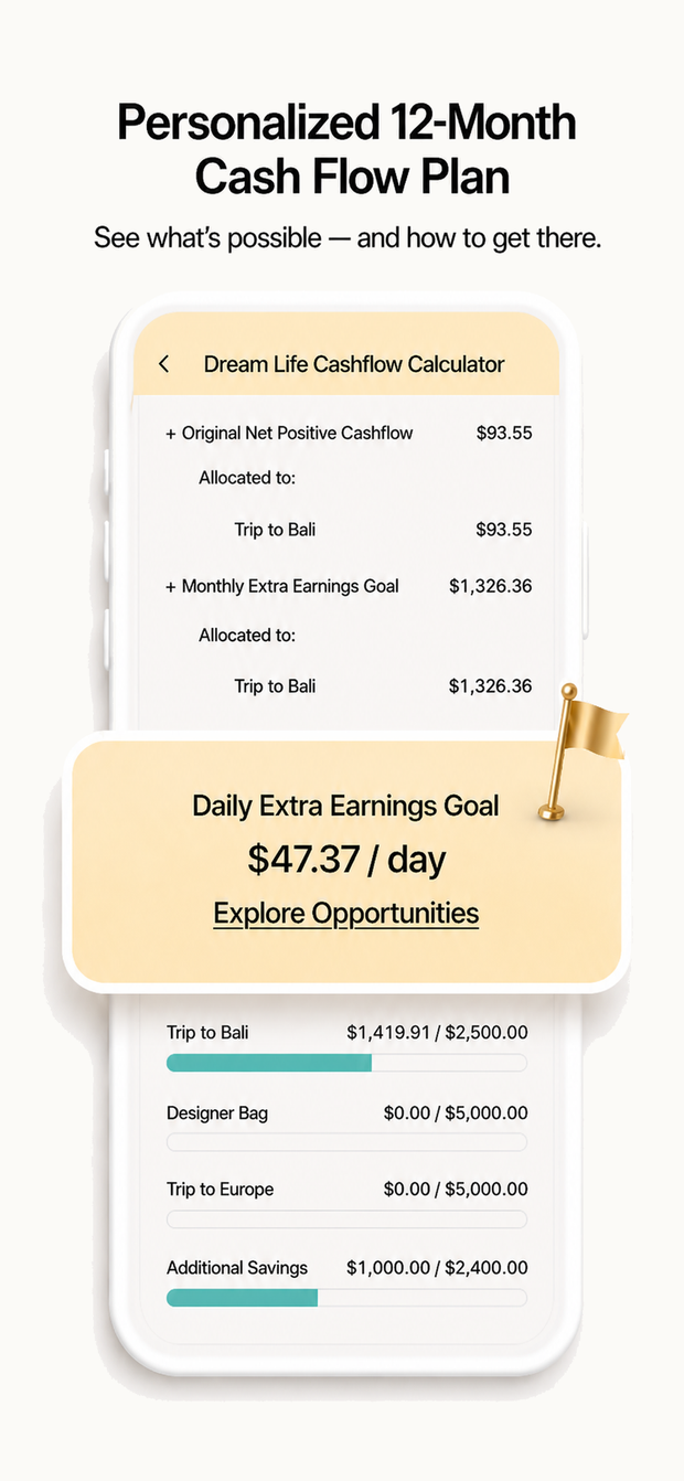 Wantoo personalized 12-month cashflow plan screen